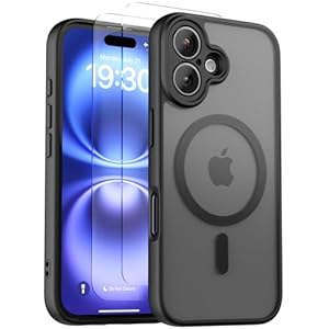 CLFZON für iPhone 16 Hülle (Kompatibel mit MagSafe) mit 2 Schutzfolie, (Vollständiger Kameraschutz) Kratzfest Transluzente Rückseite Magnetisch Handyhülle, Schwarz