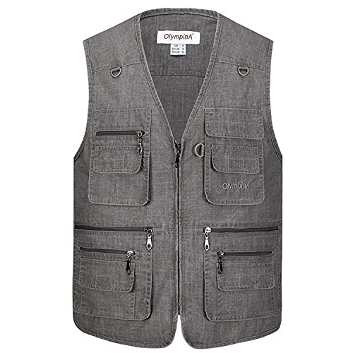 Summer Casual Large Size Olympina Mens Blue Vests Sleeveless Zipper Waistcoats Comfortable 204 Dark Gary XL