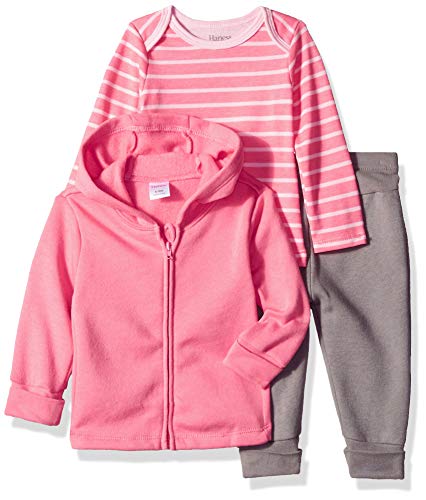 Hanes unisex baby Ultimate Flexy Fleece Jogger With Long Sleeve Crew and Fleece Hoodie Layette Set, Pink Fun, 6-12 Months US