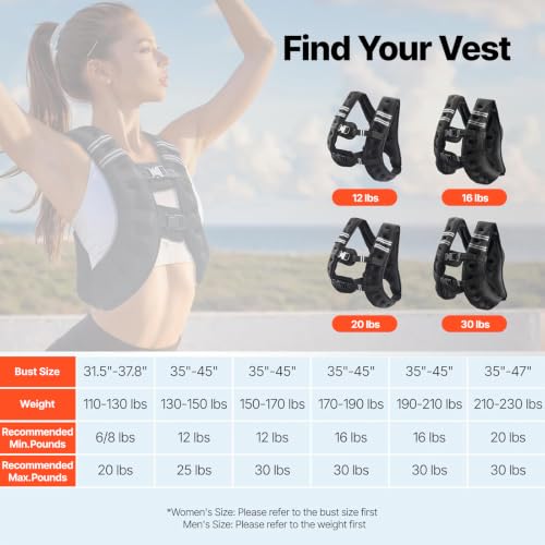 Image of VEVOR Weighted Vest, 12 /16 /20 /30 lbs Weight Vest with Reflective Stripe, Adjustable Buckle Body Weight Vest, Workout Equipment for Strength Training, Running, Jogging, Fitness, and Weight Loss