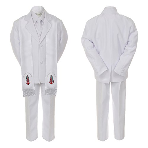 Image of Baby Boy Christening Formal Suit Silver Guadalupe Virgin Mary on Stole SM-20