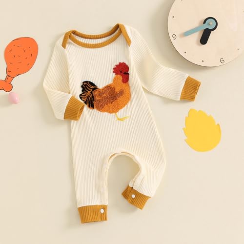 Tsnbre Newborn Boy Girl Outfits Rib Knit Romper Long Sleeve Farm Chicken Bodysuit 0 3 6 9 12 Months Netural Baby Clothes3