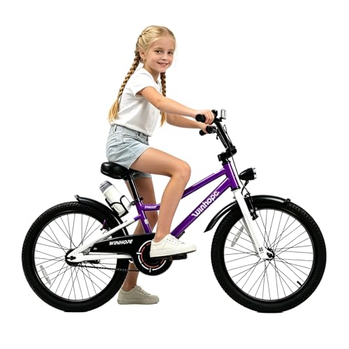 Image of WinHope Kids Bike with Headlight, 12-20 Inch Pedal Bike for 2-12 Boys Girls | Steel Frame with Training Wheels Water Bottle | Dual Brake for Summer Outdoor Riding | Birthday Gift for Toddlers