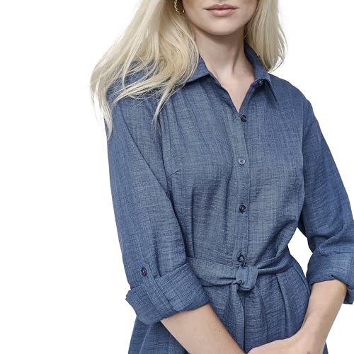 Image of DKNY Women's Long Sleeve Collared Tie Fit & Flare Mini Dress
