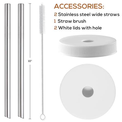 Image of 12 PACK, 16 OZ Glass Juice Bottles with Airtight Lids, Bonus 2 Straws & Perforated Lids, Reusable Juicer, Juicing Bottles - Clear Drinking Jars Cups, Water Bottle, Travel Juice Container, White Caps