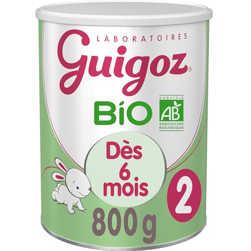GUIGOZ BIO 2 de 6 mois jusqu'à 1 an - Lait bébé 2ème âge en poudre de 6 mois - Boîte de 800g