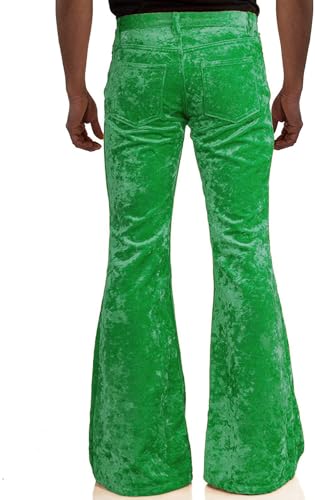 Image of Men's Velvet Relaxed Vintage 60s 70s Bell Bottom Stretch Fit Classic Comfort Flared Flares Retro Leg Disco Pants
