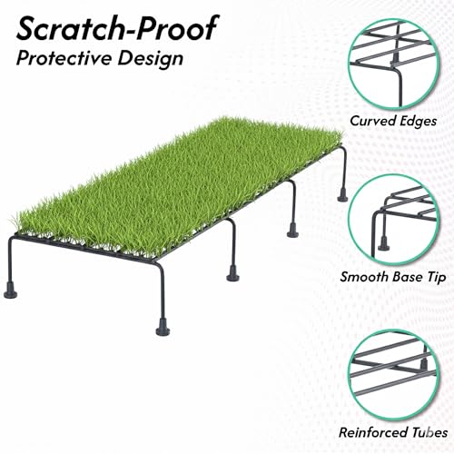 Image of Kuber Industries 4 Pcs Metal 24 Inch Planter Stand with Green Grass (Included) | Decorative Plants Pot Holder for Balcony, Garden, Home, Indoor & Outdoor | Black