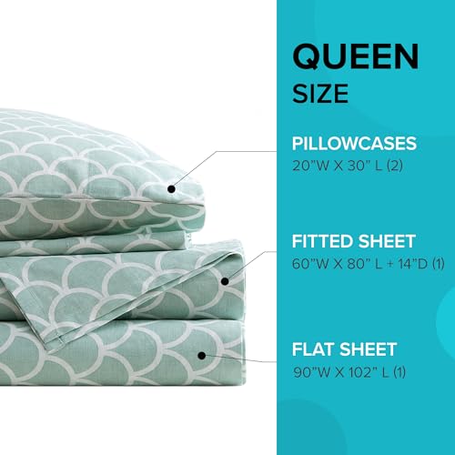 Comfort Spaces 100% Cotton Sheet Set Breathable, Lightweight, Soft with 14" Elastic Pocket Fits up to 16" Mattress, All Season Cozy Bedding, Matching Pillow Case, Queen Scales 4 Piece