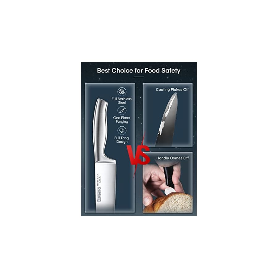 D.Perlla Knife Set, 14 Pieces Kitchen Knife Set with Clear Acrylic Knife Holder, Stainless Steel Super Sharp Chef Knife with Hollow Handle in One Piece Design