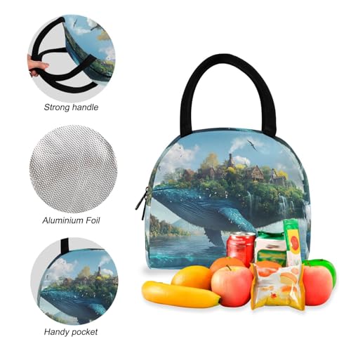 Backpack Lunch Bag Set Surreal Whale Print, Big Storage Travel Backpacks with Insulated Lunch Box for Office Hiking Picnic4