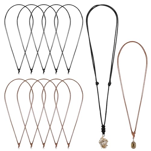 12 Stück Lederkette Herren Lederband Kette Leder Halskette mit Verstellbarem Knotenverschluss Leder Ketten Damen Kunstleder Halskette Lederband für Ketten Kautschuk Kette für DIY Anhänger Schmuck