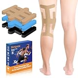 Precut Kinesiology Tape for Knees Valgus–12PCS KTQUICK Pain Relief Athletic Tape, Waterproof & Hypoallergenic Latex-Free, Elastic Breathable Long-Lasting Knee Support Tape for All(Beige)