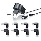 Kabellänge: ca. 120cm | Abmessungen: H (85,5mm) x B (71mm) x L (47,7mm) | Gewicht: 123g (nur Gerät) / 215g (inkl. Verpackung) | Farbe: schwarz | Lieferumfang: Aplic Universal Power Netzteil + 9 verschiedene Adapter-Aufsätze + Bedienungsanleitung (GER, ENG) | Hinweis: Prüfen Sie stets vor der Anwendung, ob die Netzspannung und die Polarität im vorgeschriebenen Bereich liegt und korrekt ist. Die Polarität ist bei den Hohlsteckern + (innen) und - (außen), also: - ---(o---- +