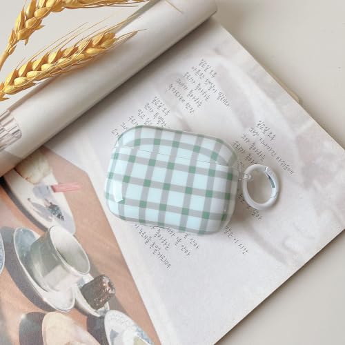 Image of MINSCOSE for AirPods Pro 3 Clear Case,Cute Retro Plaid Pattern Design with Girly Keychain Lock,Soft TPU Protective Shockproof Cover with Cleaner Kit for Girls Women for AirPods Pro 3-Green
