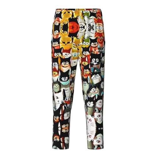 muchos pantalones de pijama con estampado de gatos de dibujos animados suaves micro pantalones pijamas pantalones cómodos diseño impreso, Negro , S