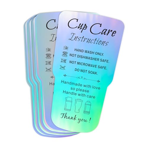 240 PCS Tumbler Care Instructions Holographic Cards Packaging Customer Direction Card for Tumbler, Cup, Mug Small Business Online Shop Owner 3.5 x 2 Inch