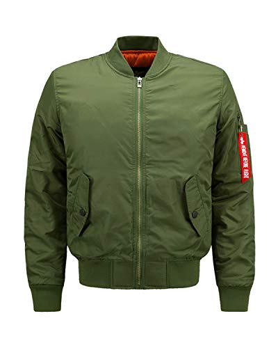 LANBAOSI Men Heavy Flight Bomber Jacket Windbreaker Casual Baseball Coat Army Green