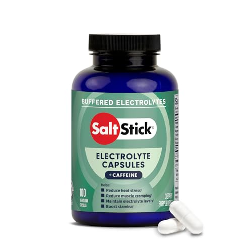SaltStick Caps PLUS 100 Salz & Mineralstoffkapseln mit Elektrolyten (Natrium Kalium Calcium Magnesium) Vitamin D3 und Koffein 110 g
