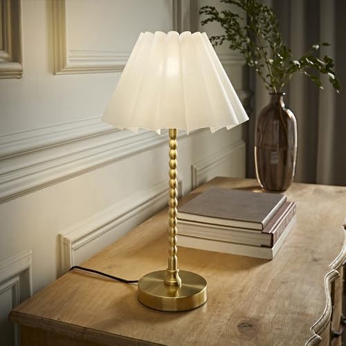 ValueLights | Maeve White Scallop Pleated Tapered Shade Brushed Gold Bobbin Bobble Table Lamp | Table Lamps, Home Décor & Improvement Essential - Image 4