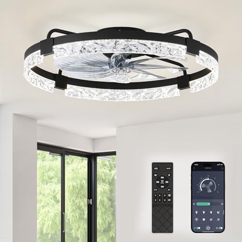 Image of LEDIARY 24 inch Low Profile Ceiling Fans with Lights, APP & Remote, Black