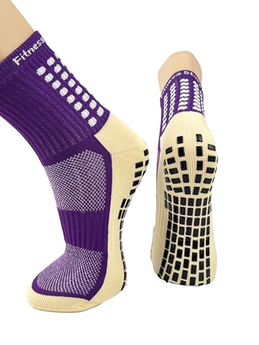 Fitness Store UK Anti-Slip Football Grip Socks - Soft Fabric, Non-Slip Silicone, Soccer Socks for Athletes & Soccer Players, Yoga, Running, Cycling, Football, Soccer, Basketball (Purple)