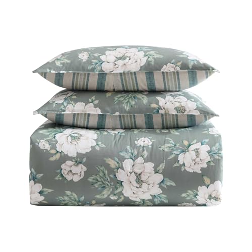 Image of Laura Ashley - Full /Queen Comforter Set, Premium Cotton Bedding with Matching Shams, Includes Bonus Decorative Pillow Covers, Floral Home Decor, Oeko-Tex Certified (Wisley Floral Green, Full /Queen)