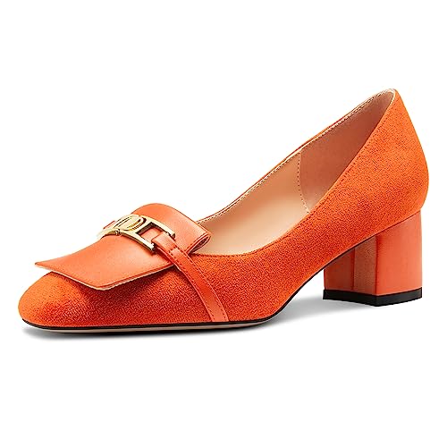 Castamere Womens Chunky Block Mid Heel Square Toe Slip-on Metal Chain Pumps Wedding Prom Dress 2.0 Inches Heels