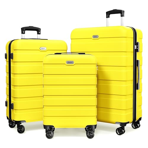 Image of AnyZip Luggage PC ABS Hardside Lightweight Suitcase with 4 Universal Wheels TSA Lock 20 24 28 Inch, Yellow, 3 piece set (20 /24 /28), Fashion