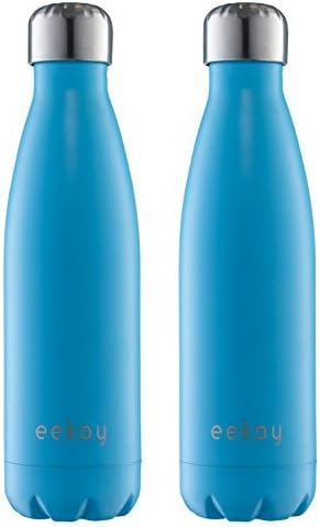 Eekay Wares 2 Pack PREMIUM QUALITY Stainless Steel Vacuum Insulated 17 oz Water Bottle, BPA Free, Leak Proof, Sweat Free, Keeps your drink Hot & Cold for hours , (Blue) Great For Coffee and Tea