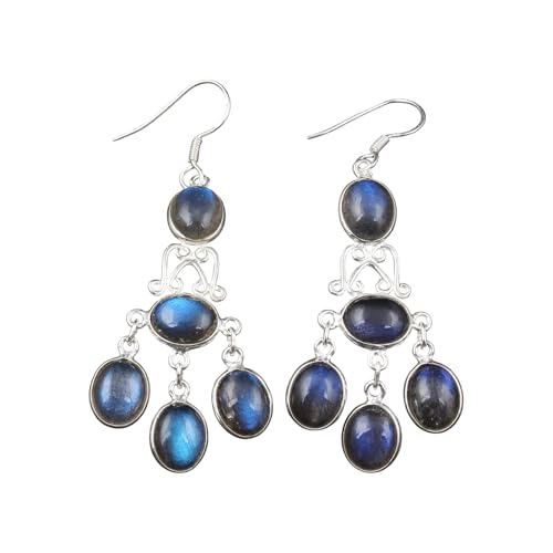 Boucles d'oreilles labradorite argent 925 fait main haut de gamme
