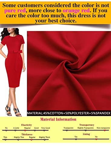 Vfshow Womens Red Elegant Pockets Belted Pleated Work Business Office Casual Bodycon Pencil Sheath Dress 9639 Red Xl #TOP6
