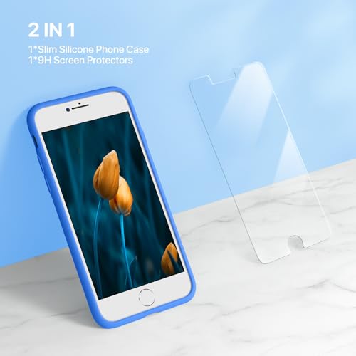 Image of Miracase Ultra Slim Designed for iPhone SE Case 2022(3rd Gen) /iPhone SE Case(2nd Gen) /iPhone 7 Case /iPhone 8 Case with Screen Protector, Multi-Color Silicone Shockproof Phone Case(Mediterranean Blue)