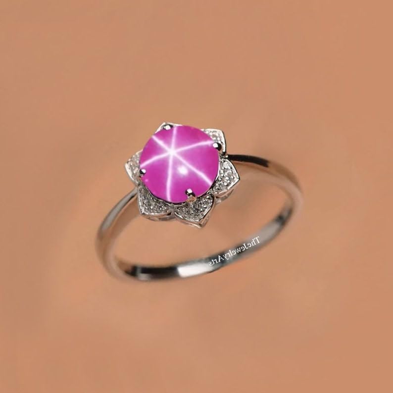 Elegant 925 Sterling Silver Six-Ray Star Pink Ruby Round Cut Gemstone Ring Handmade Jewelry Gift for Women Ideal for Birthdays, Anniversaries, or Special Occasions