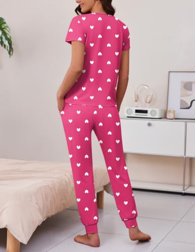 Image of Ekouaer 2 pack Womens Pajama Short Sleeve Jogger Pants Pjs Lounge Set | Pajama Sets with Pockets Comfy Sleepwear for Daily Wear, Sleep, Home, Sport, Workout