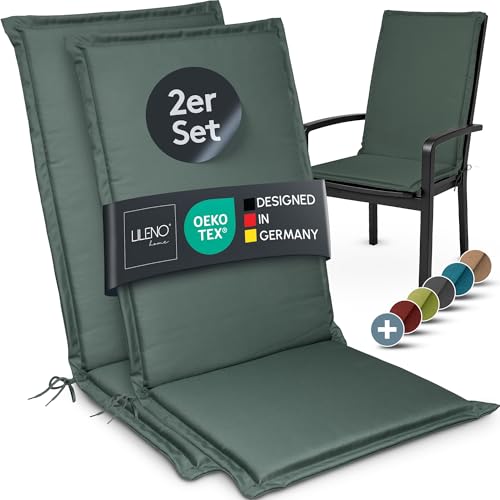 LILENO HOME Gartenstuhl Auflagen [2er Set - Hochlehner] in Anthrazit - Bequeme Liegen als Sitzauflagen für Gartenmöbel - Stuhlkissen für Gartenstühle und Klappstühle MIA
