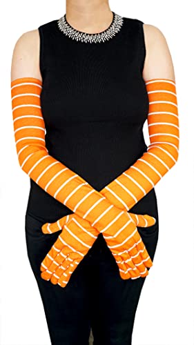 Image of Women's Driving Gloves, Printed Cotton Full Hand Summer Gloves for Protection from Sun Burn /Heat /Pollution (Pack of 1 Pair) (Orange Stripes)