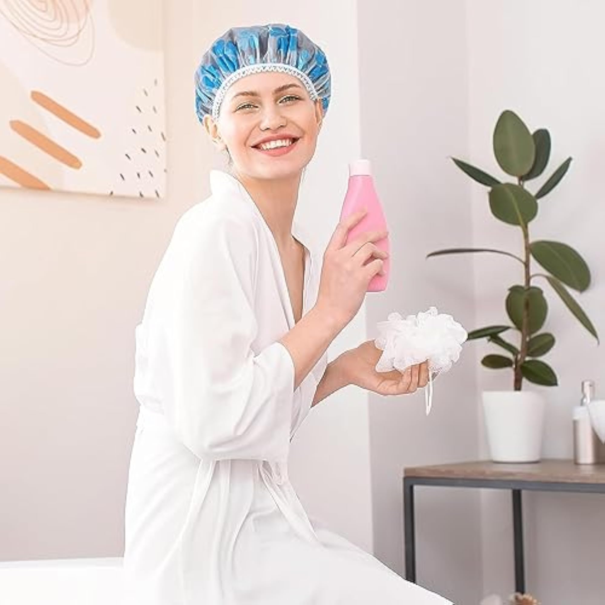 Waterproof EVA Plastic Shower Cap with Floral Design