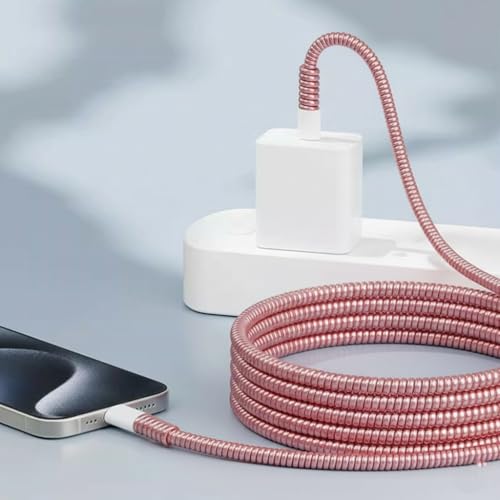 Image of skysia Spiral Cable Charger Protector Wire Protector - Data Cable Saver, Earphone Cable Cover, Cords Protective Wire Winder Sleeve Charger Cover (Pink Wire Saver (Pack -2))