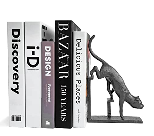 Ambipolar Cat Statue Book Stand, Decorative One Side Cast Iron Heavy Duty Bookend To Hold Books, Stylish Black Book Shelf Decor For Kids Room, Living Room, Home Decor #TOP3