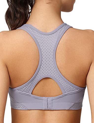 Yvette Sports Bras For Women High Impact Racerback Workout Sports Bra High Support For Large Bust Plus Size, Blue Purple,L+ #TOP5