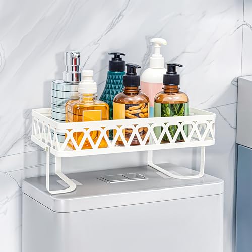 BELLE VOUS Blanca Estante para Almacenar Papel Higiénico sobre Inodoro - Estantería de Baño de Acero Inoxidable - Organizador de Accesorios con Ganchos para Colgar o Mueble WC