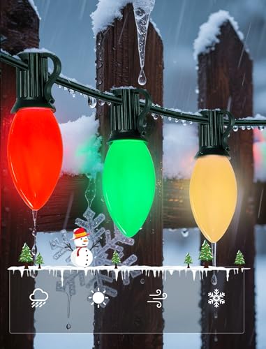 Image of C9 LED Multicolor Christmas Lights Outdoor, 25Ft C9 Vintage Christmas Lights Waterproof with 26 LED Colorful Bulbs, Outdoor Christmas Decorations String Lights for Patio Garden Roofline Holiday Party