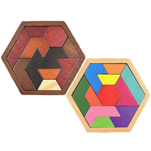 Tangram hexagonal de madera Montessori para mejorar la concentración infantil 2