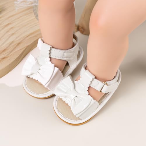 Image of Babelvit Infant Baby Girl Boy Sandals Comfort Premium Summer Outdoor Casual Beach Shoes with Flower Bowknot Anti Slip Rubber Sole Newborn Toddler Prewalker First Walking Shoes