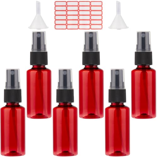 GORGECRAFT 1oz/30ml Mini Spray Bottle 8Pcs Amber Empty Fine Mist Plastic Fragrance Perfume Bottle No Leak Travel Bottle Set Small Refillable Liquid Containers with 2pcs Funnels and 24pcs Labels