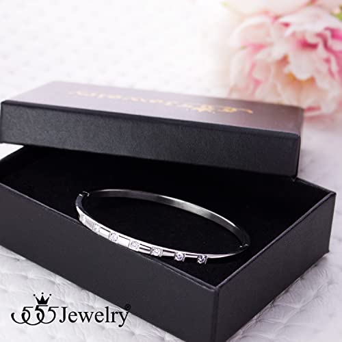 555Jewelry Stainless Steel Thin CZ Cuff Hinged Bangle Bracelet for Women2