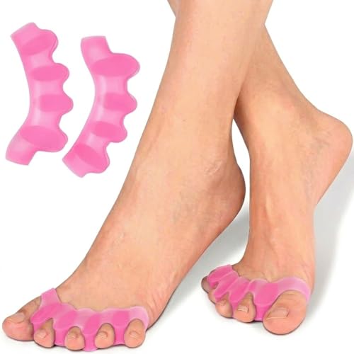 Image of Silicone Gel Toe Separators, 5 Holes High Elastic Toe Straightener Hammer Hallux Valgus Corrector Pain Relief Toe Straightener Achilles Stretcher, Toe Spacers Bunion (Pink)