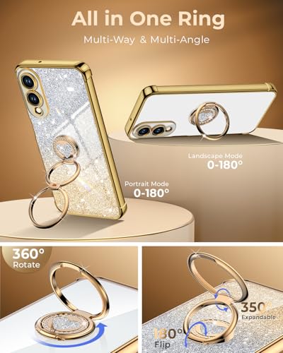 Image of XYZ for Galaxy S25 Edge Case with Stand, for Samsung Galaxy S25 Edge Case with Double Ring, Women Girls Bling Luxury Glitter Clear Phone Case Cover Heart for Samsung S25 Edge, Gold