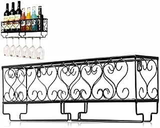 BUDOCI Wine Rack 6 Bottles,Wall Mounted Wine Bottles Holder Racks with 6 Wine Champagne Glass Drying Rack,Metal Wine Glass Holder,Wine Storage Organizer Standing,Wine Display shelves for Kitchen Bar